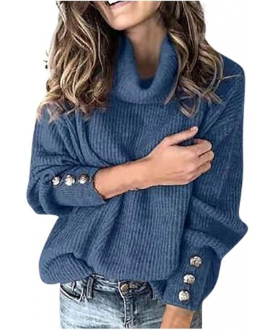 Womens Sweaters 2023 Knit Long Sleeve Tops Fall Fashion Dressy Casual Loose Turtleneck Chunky Pullover Tops 2a-blue $11.12 Sw...