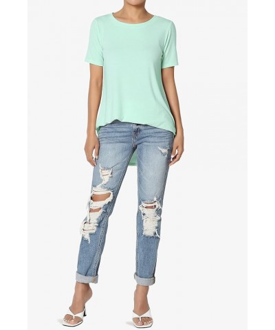 S~3X Basic Crew Neck Shirttail Hem Short Sleeve Top Draped Jersey Tee Aqua $10.00 T-Shirts