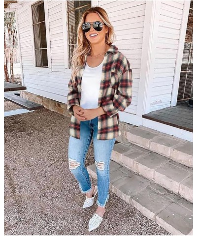 Womens Long Sleeve Button Down Shirt Casual Plaid Flannel Shirt Collared Blouse Tops Red White $19.37 Blouses