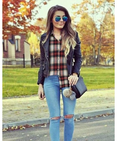 Womens Long Sleeve Button Down Shirt Casual Plaid Flannel Shirt Collared Blouse Tops Red White $19.37 Blouses