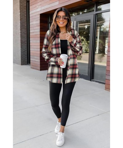 Womens Long Sleeve Button Down Shirt Casual Plaid Flannel Shirt Collared Blouse Tops Red White $19.37 Blouses