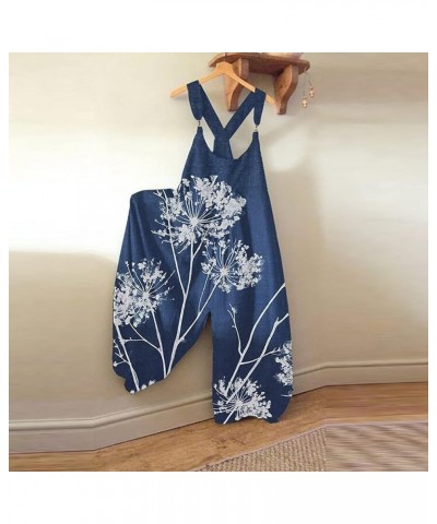 Womens Cotton Bib Overalls Fashion Classic Print Wide Leg Jumpsuits Casual Loose Fit Pants 01-light Blue $13.50 Overalls