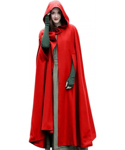 Women Trench Coat Batwing Cape Wool Poncho Jacket Warm Cloak Coat with Hood Red $16.39 Coats