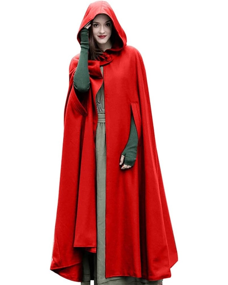 Women Trench Coat Batwing Cape Wool Poncho Jacket Warm Cloak Coat with Hood Red $16.39 Coats