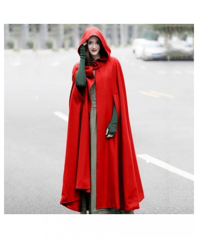 Women Trench Coat Batwing Cape Wool Poncho Jacket Warm Cloak Coat with Hood Red $16.39 Coats