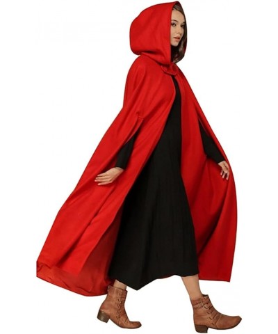 Women Trench Coat Batwing Cape Wool Poncho Jacket Warm Cloak Coat with Hood Red $16.39 Coats