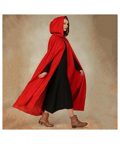 Women Trench Coat Batwing Cape Wool Poncho Jacket Warm Cloak Coat with Hood Red $16.39 Coats