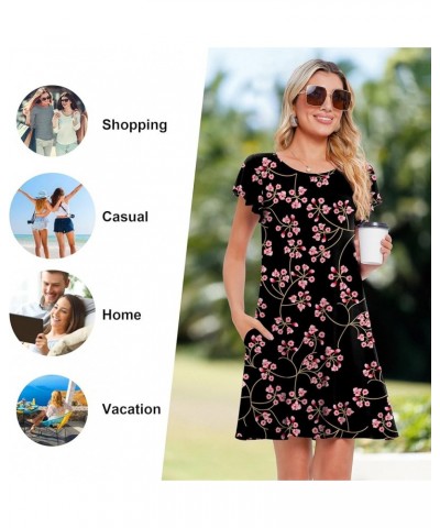 Womens Summer Dresses 2023 Ruffle Short Sleeve Casual Beach Tshirt Dress Round Neck Loose Swing Sundress with Pockets B11-bla...