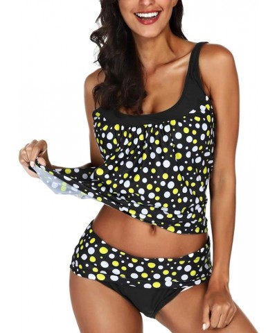 Women's Retro Polka Dot Tankini Swimwear Two Pieces Swimsuit Yellow Polka Dot $12.04 Swimsuits