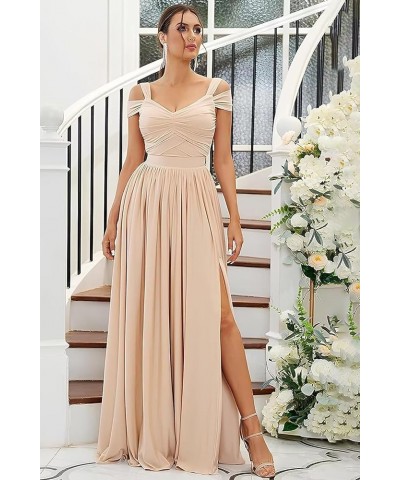 Women's Off The Shoulder Bridesmaid Dresses Long with Slit 2024 Pleated Chiffon Formal Party Dresses BF47 Dusty Purple $28.06...