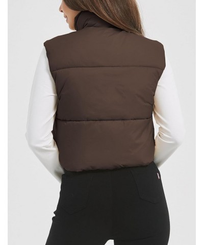 Women's Crop Puffer Vest Stand Collar Zip Up Sleeveless Jacket Winter Padded Coat with Pockets Brown $14.34 Vests