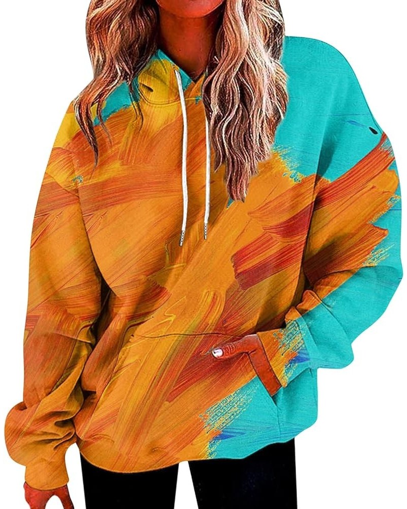 Women's Fashion Tie Dye Print Pullover Hoodie Long Sleeve Drawstring Hoodie Oversized Loose Sweatshirt with Pocket Torange $1...