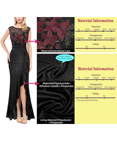 Womens Prom Illusion Sweetheart Formal Maxi Dress Cocktail Patchwork Ruched Ruffle High Split Evening Long Gown Sparkly Black...