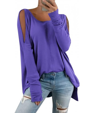 Women's Cold Shoulder Long Sleeve Sweatshirt Casual Crew Neck Side Split Loose Pullover Tops Blouses Purple $20.29 Hoodies & ...