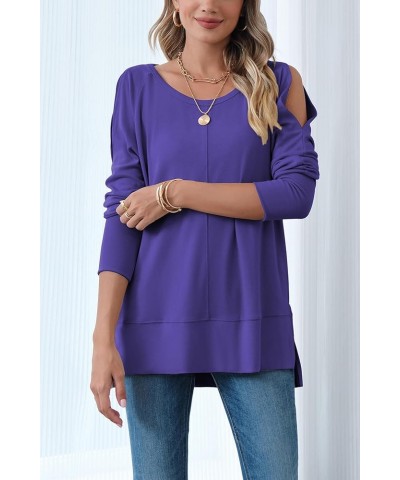 Women's Cold Shoulder Long Sleeve Sweatshirt Casual Crew Neck Side Split Loose Pullover Tops Blouses Purple $20.29 Hoodies & ...