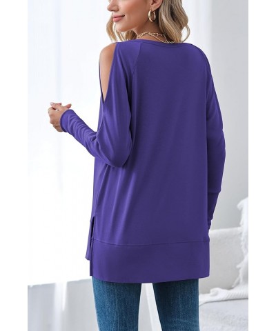 Women's Cold Shoulder Long Sleeve Sweatshirt Casual Crew Neck Side Split Loose Pullover Tops Blouses Purple $20.29 Hoodies & ...