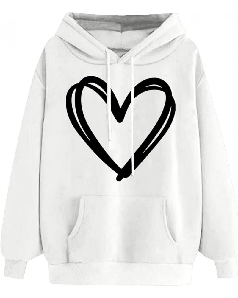 Women’s Oversized Hoodies Heart Print Cute Graphic Sweatshirts with Pocket Casual Long Sleeve Preppy Clothes 2023 26 White $1...