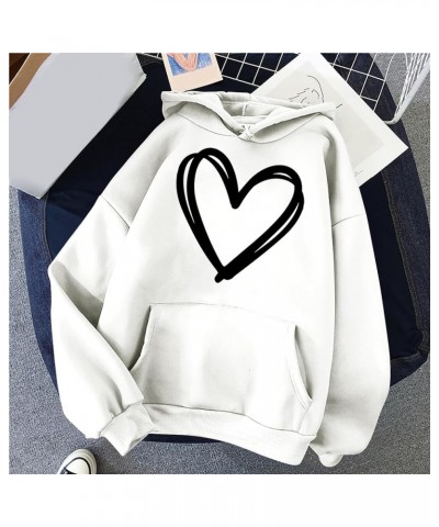 Women’s Oversized Hoodies Heart Print Cute Graphic Sweatshirts with Pocket Casual Long Sleeve Preppy Clothes 2023 26 White $1...