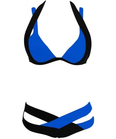 Swimsuits for Womens, Cross Bandage Bikini Set Push-Up Brazilian Swimwear Beachwear Swimsuit E-dark Blue $7.27 Swimsuits