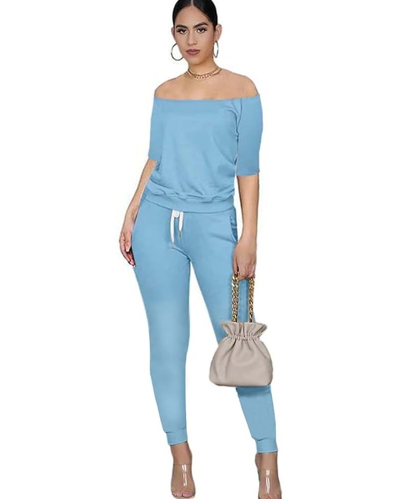 Women's Two Piece Outfit Joggers Sets Long Sleeve Tracksuit Sweatpants Sets 9233-blue $14.21 Activewear