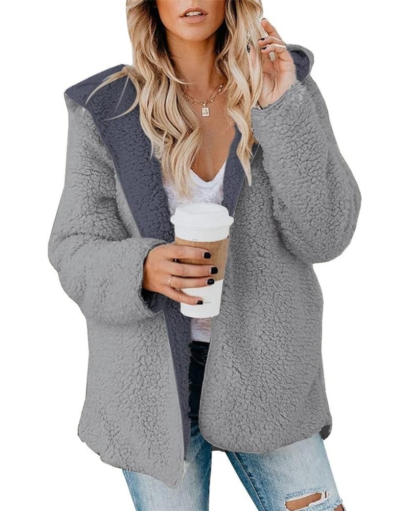 Womens Sherpa Jacket Oversized Fleece Jacket Teddy Bear Coat with Pockets Open Front Hooded Fuzzy Cardigan A Grey-grey $18.61...