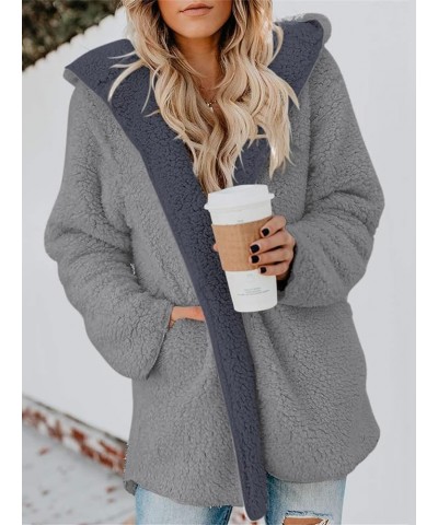 Womens Sherpa Jacket Oversized Fleece Jacket Teddy Bear Coat with Pockets Open Front Hooded Fuzzy Cardigan A Grey-grey $18.61...