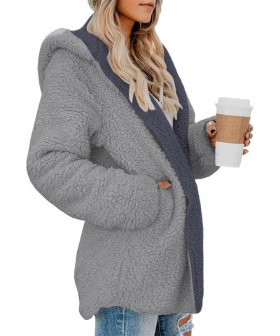 Womens Sherpa Jacket Oversized Fleece Jacket Teddy Bear Coat with Pockets Open Front Hooded Fuzzy Cardigan A Grey-grey $18.61...