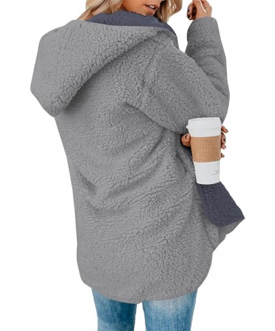 Womens Sherpa Jacket Oversized Fleece Jacket Teddy Bear Coat with Pockets Open Front Hooded Fuzzy Cardigan A Grey-grey $18.61...