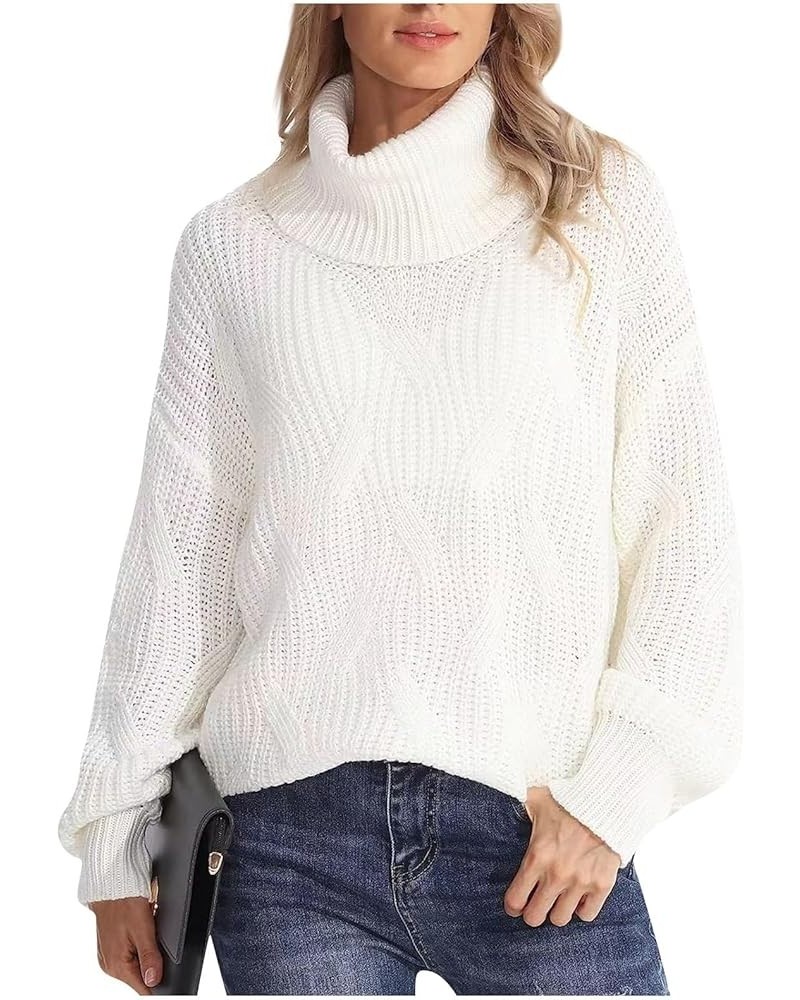 Red Sweater for Women Crop Turtle Neck Ribbed Knit Tops Women's Casual Solid Color Sweater Long Sleeve Sweatshirts White-m100...