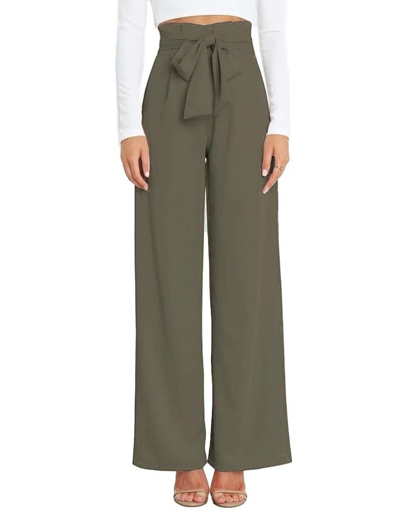 Women High Waisted Wide Leg Pants Long Straight Trousers Stretchy Casual Pant Army Green $19.17 Pants