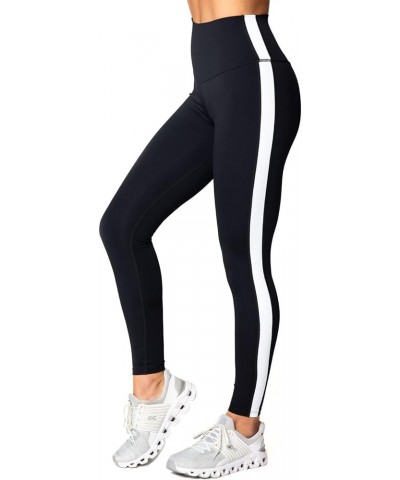 Delfin Women's Power High-Waist Leggings with Stripes Black/White $28.70 Activewear