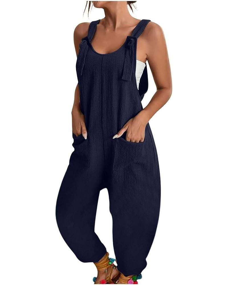 Jumpsuits for Women Summer Adjustable Strap Rompers Loose Fit Sleeveless Casual Pants Comfy Overalls with Pocket Fnavy $7.01 ...