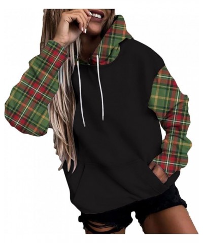 Casual Hoodies for Women Plaid Color Block Long Sleeve Sweatshirt Plus Size Drawstring Hooded Pullover Kangaroo Pocket Coat 2...