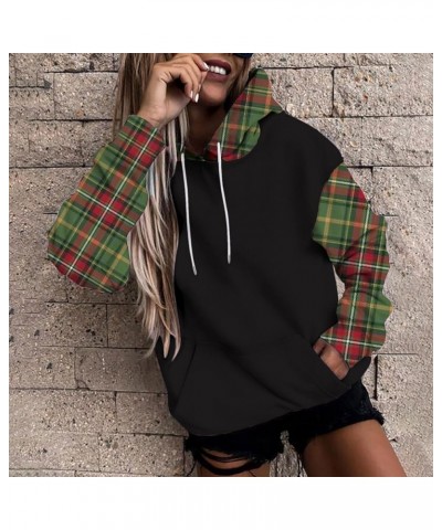 Casual Hoodies for Women Plaid Color Block Long Sleeve Sweatshirt Plus Size Drawstring Hooded Pullover Kangaroo Pocket Coat 2...