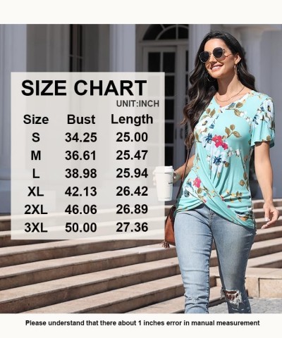 Womens 2024 Summer Casual Tunic Tops Twist Front Blouse Short Sleeve Fitting Tshirt V-purplish Blue $10.00 Tops