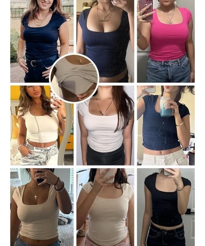 Crop Tops for Women Trendy Summer Tops Short Sleeve Shirts for Women Going Out Tops for Women Square Neck Tops for Women Blac...