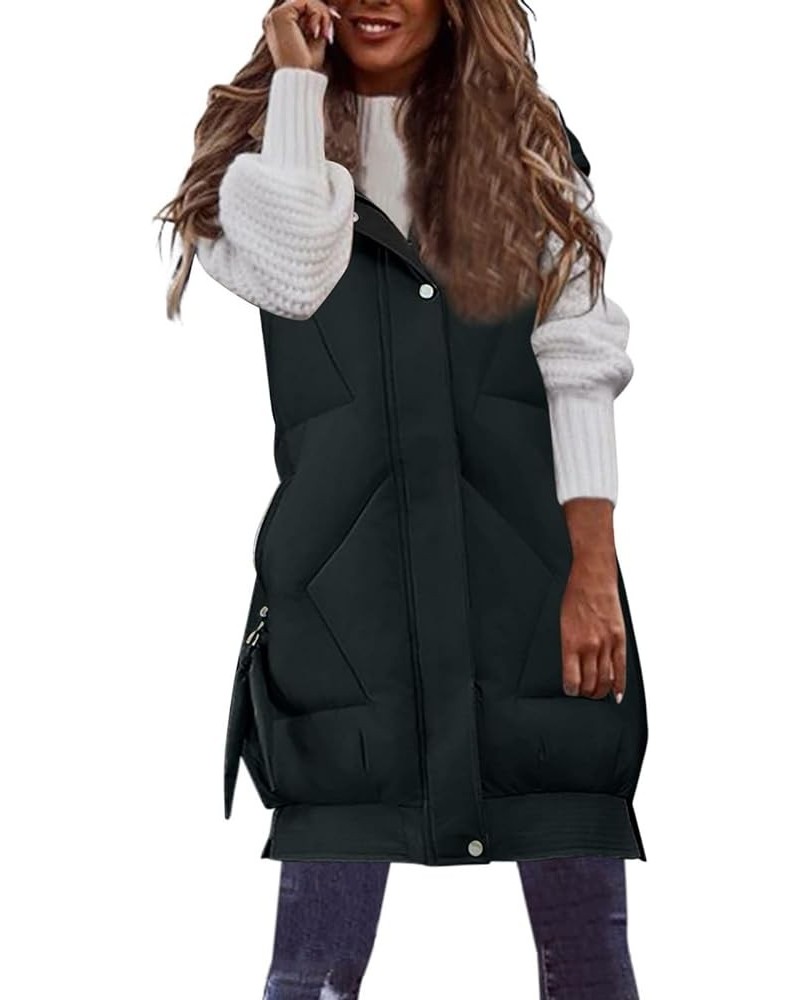 Puffer Vest for Women Long Quilted Down Jackets Vest With Hoodie Sleeveless Winter Padded Jacket Coat Puffy Outerwear Oversiz...