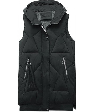 Puffer Vest for Women Long Quilted Down Jackets Vest With Hoodie Sleeveless Winter Padded Jacket Coat Puffy Outerwear Oversiz...