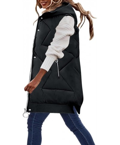 Puffer Vest for Women Long Quilted Down Jackets Vest With Hoodie Sleeveless Winter Padded Jacket Coat Puffy Outerwear Oversiz...