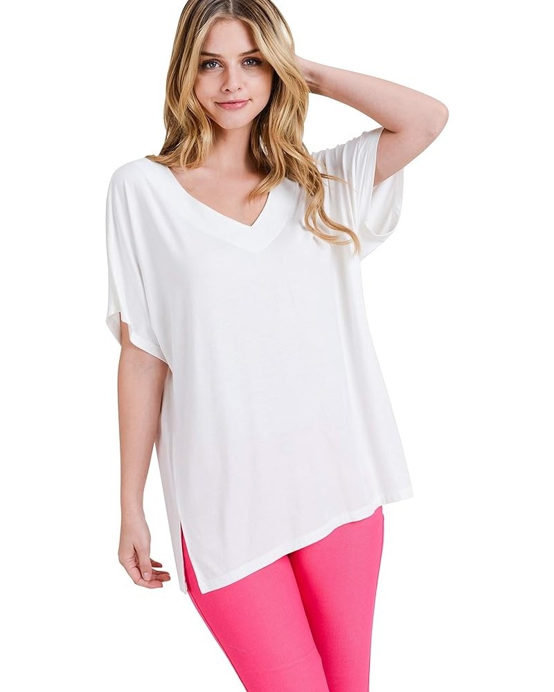 Women’s Short Flutter Sleeve Tops Crew Neck Summer Shirts with Round Hem Off White V-neck $11.28 Tops