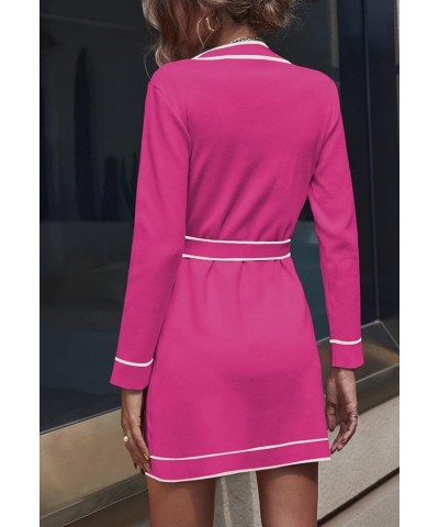 Women's V Neck Long Sleeve Mini Dress Elegant Button Down Open Front Color Block Knit Sweater Cardiagns with Belt Rose $19.74...