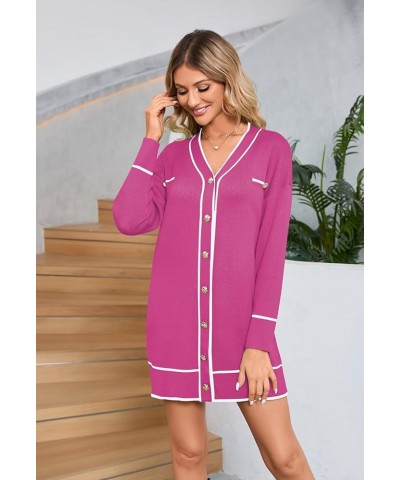 Women's V Neck Long Sleeve Mini Dress Elegant Button Down Open Front Color Block Knit Sweater Cardiagns with Belt Rose $19.74...