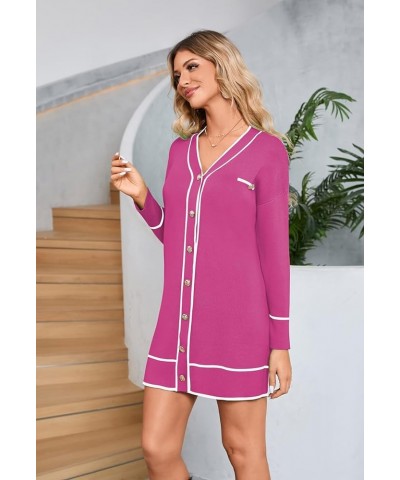 Women's V Neck Long Sleeve Mini Dress Elegant Button Down Open Front Color Block Knit Sweater Cardiagns with Belt Rose $19.74...