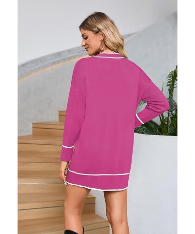 Women's V Neck Long Sleeve Mini Dress Elegant Button Down Open Front Color Block Knit Sweater Cardiagns with Belt Rose $19.74...