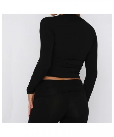 Women Long Sleeve Lace Trim Top Patchwork Slim Fit Shirt Tee Y2K Going Out Crop Top R-ribbed Knit Tops Shirt Black $10.72 T-S...