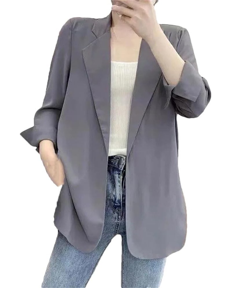 Women Chiffon Thin Loose Spring Summer Autumn Casual Office Work Blazer Jacket Gray9 $25.10 Blazers