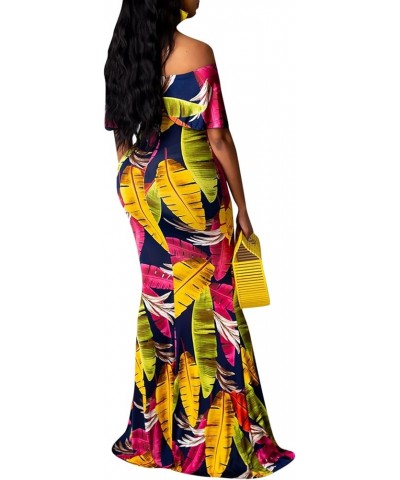 Women's Sexy Off Shoulder Maxi Dress Hawaiian Floral Evening Gown Long Dress C-blue $21.72 Dresses