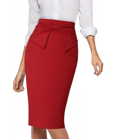 Womens Pleated Bow High Waist Slim Work Office Business Pencil Skirt Red $14.80 Skirts