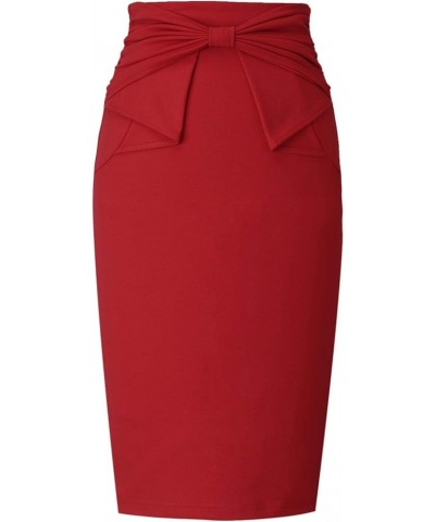 Womens Pleated Bow High Waist Slim Work Office Business Pencil Skirt Red $14.80 Skirts