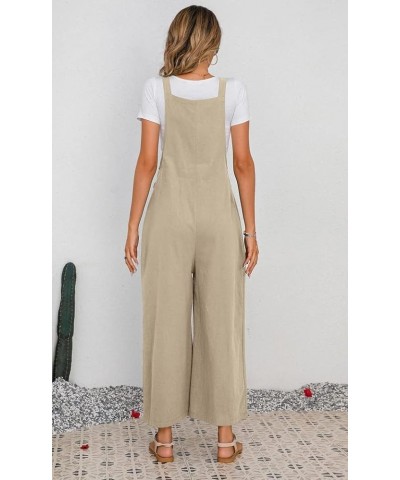 Women's Summer Wide Leg Bib Linen Overalls Palazzo Pants Casual Linen Jumpsuits Khaki $12.10 Overalls